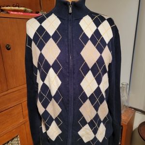 Brooks Brothers 100% Cotton Argyle Double Zip Cardigan
